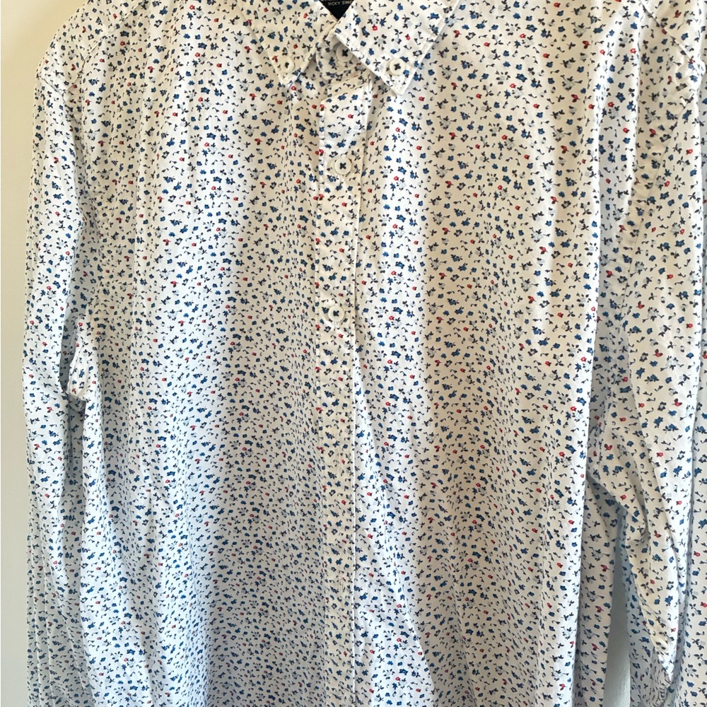 Denim & Flower Men's Casual Floral Shirt - White with Blue and Red XL - Picture 4 of 9
